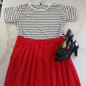 Vintage Red Pleated Midi Skirt